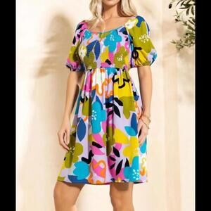 NWT Boutique Oddy purple multicolor floral bohemian babydoll mini dress